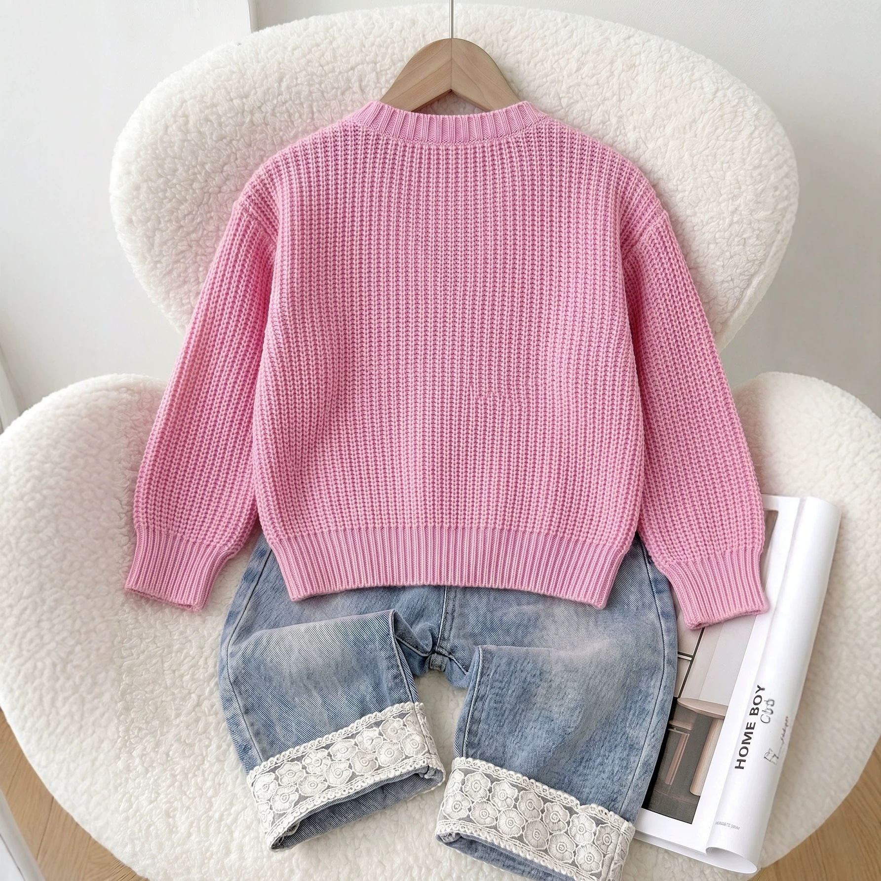 09 Girls' Sweet Strawberry V-Neck Cardigan Sweater