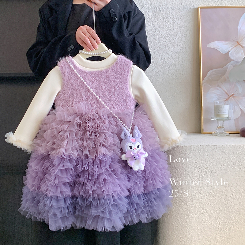 07 Kids 2pcs Winter BlushPink Dress+Shirt/Purple Dress