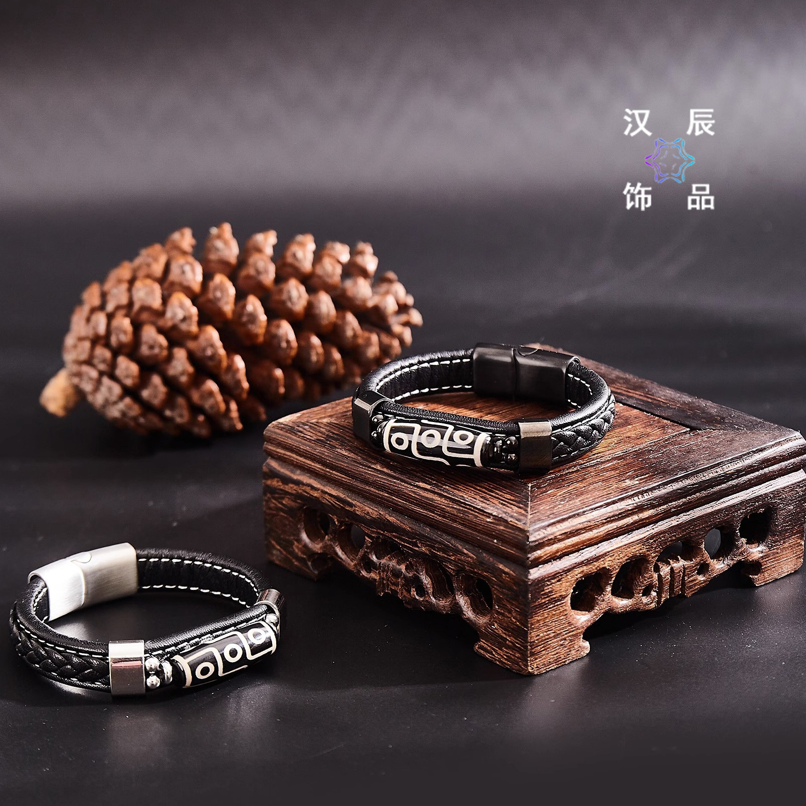 Tibetan Nine-Eyed Dzi Bead Bracelet Leather Woven Peace Bracelet Couple Ethnic Style Accessories Lucky Bead Bracelet Jewelry