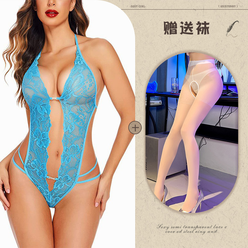 Night Listening Fragrance European and American Sexy Underwear Amazon Foreign Trade Supply See-through Backless Body Shaping Self-Tie Lace Wholesale