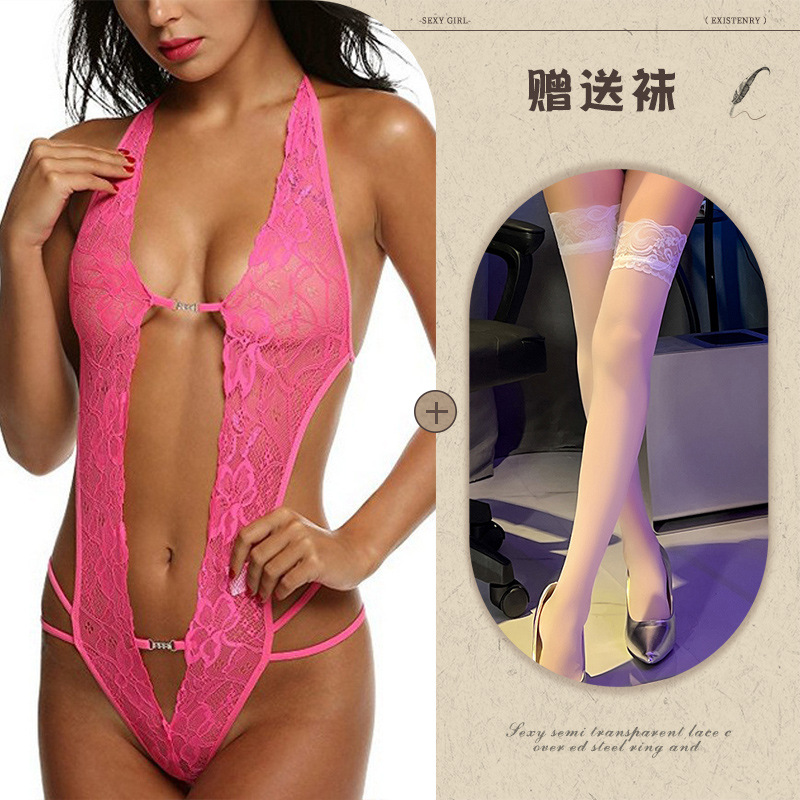 Night Listening Fragrance European and American Sexy Underwear Amazon Foreign Trade Supply See-through Backless Body Shaping Self-Tie Lace Wholesale