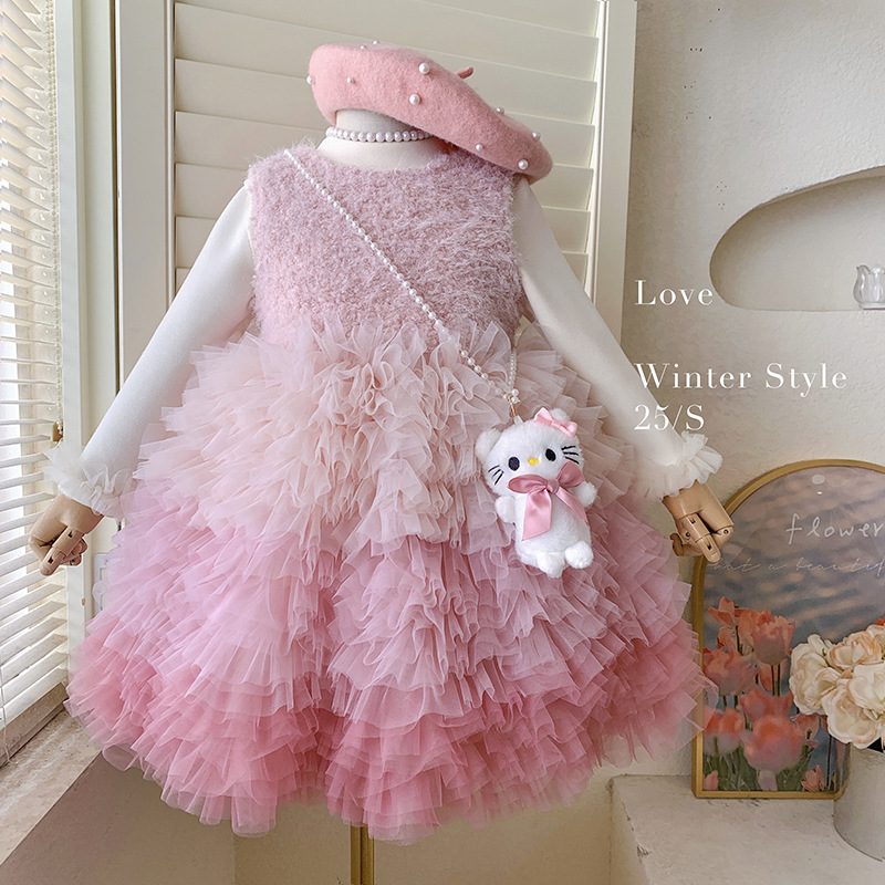 07 Kids 2pcs Winter BlushPink Dress+Shirt/Purple Dress