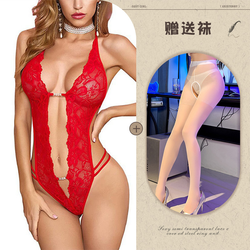 Night Listening Fragrance European and American Sexy Underwear Amazon Foreign Trade Supply See-through Backless Body Shaping Self-Tie Lace Wholesale