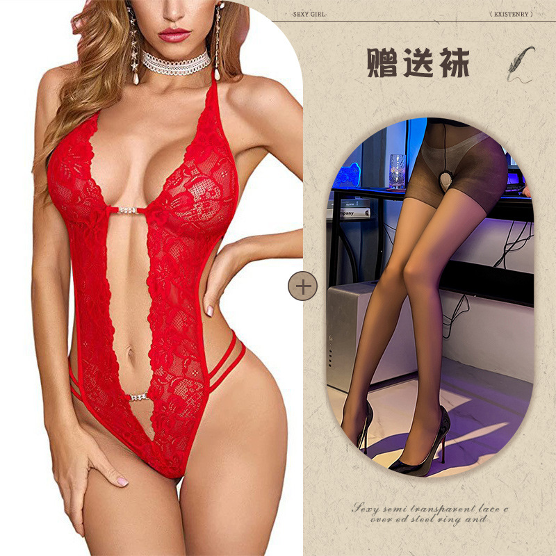 Night Listening Fragrance European and American Sexy Underwear Amazon Foreign Trade Supply See-through Backless Body Shaping Self-Tie Lace Wholesale
