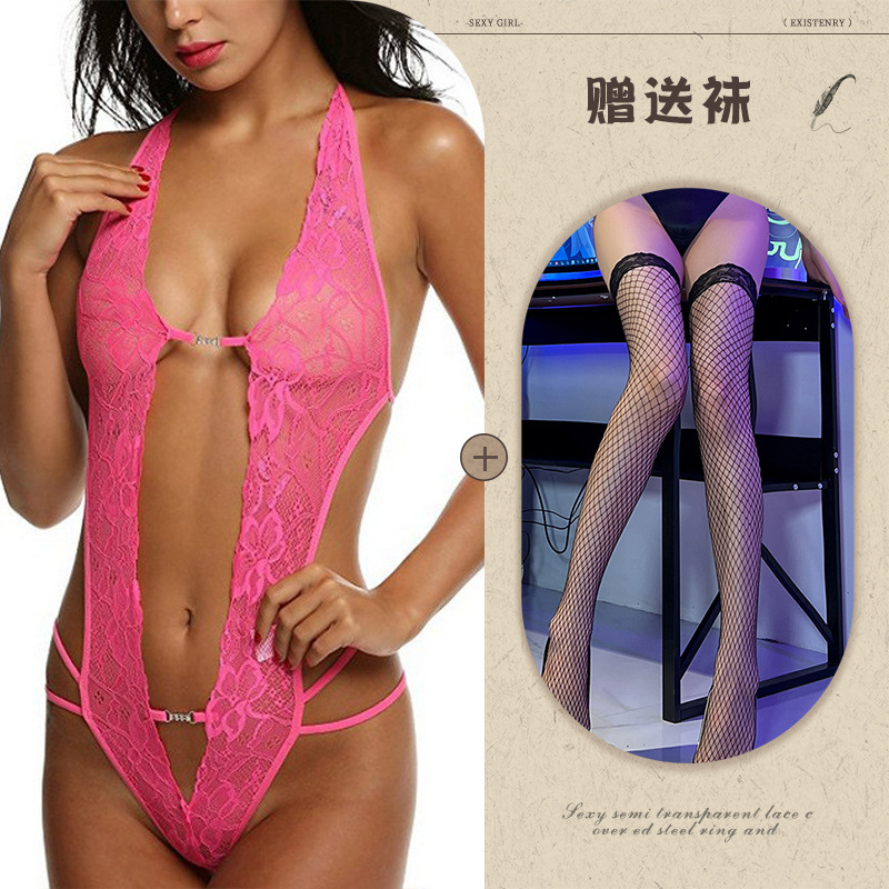Night Listening Fragrance European and American Sexy Underwear Amazon Foreign Trade Supply See-through Backless Body Shaping Self-Tie Lace Wholesale