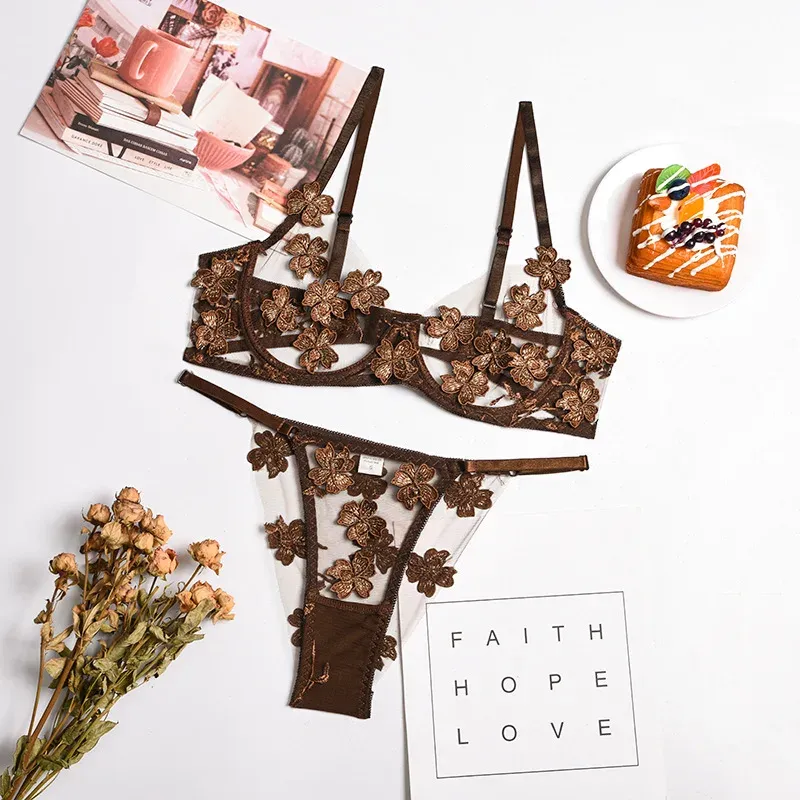 Sexy Lace 2-Piece Lingerie Set for Women – Sheer Bra & G-String Panty | Romantic Nightwear for Couples & Special Moments