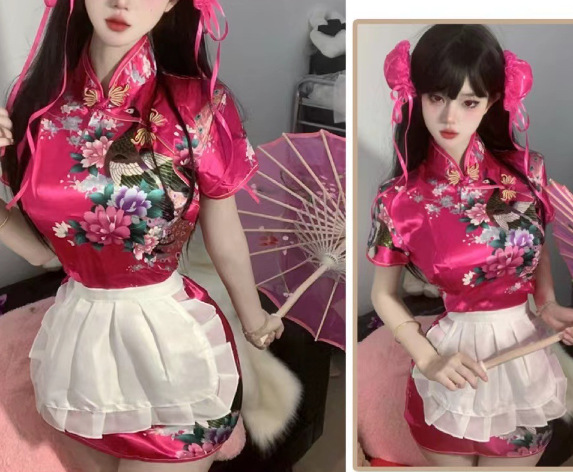 Sexy Lingerie Chinese Style Cheongsam Passionate No-Take-Off Couple Flirting Open-Crotch Temptation Pure Desire Uniform Role Play