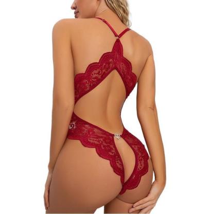 Curvy Lace Open‑Crotch Bodysuit – Plus Size Sheer Lingerie for Women, Backless Sexy Bodystocking & Crotchless Mesh Teddy