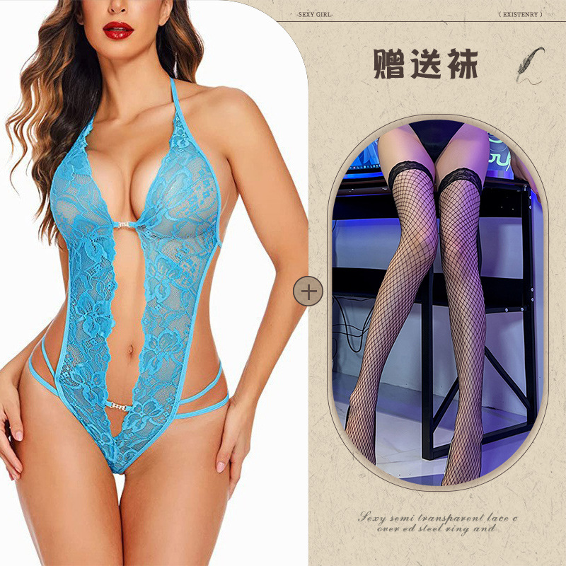 Night Listening Fragrance European and American Sexy Underwear Amazon Foreign Trade Supply See-through Backless Body Shaping Self-Tie Lace Wholesale