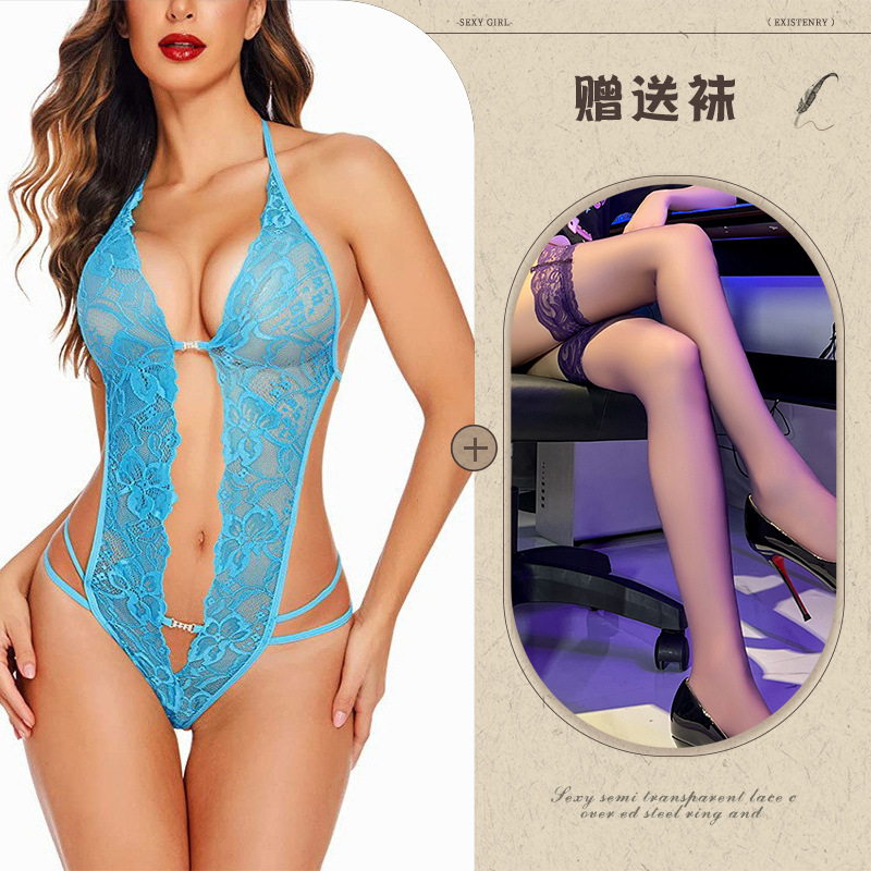 Night Listening Fragrance European and American Sexy Underwear Amazon Foreign Trade Supply See-through Backless Body Shaping Self-Tie Lace Wholesale