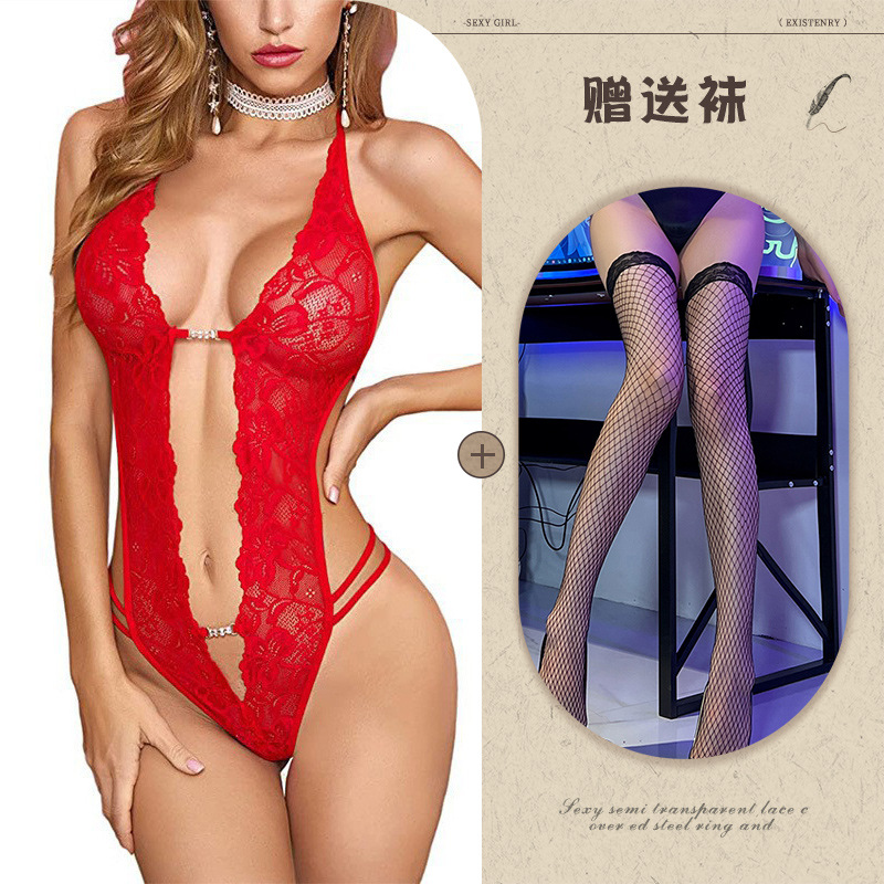 Night Listening Fragrance European and American Sexy Underwear Amazon Foreign Trade Supply See-through Backless Body Shaping Self-Tie Lace Wholesale