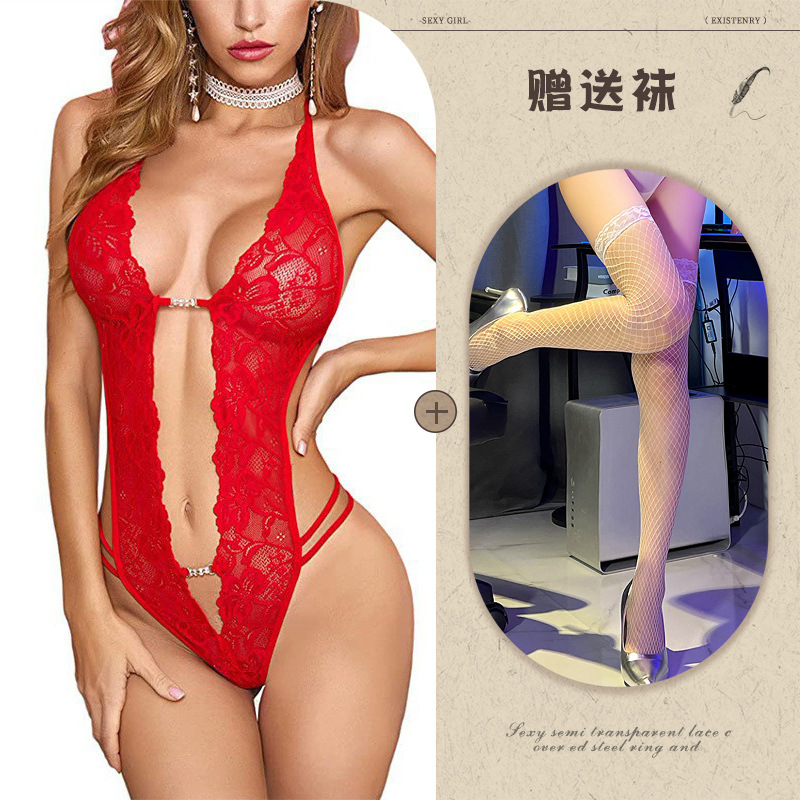 Night Listening Fragrance European and American Sexy Underwear Amazon Foreign Trade Supply See-through Backless Body Shaping Self-Tie Lace Wholesale