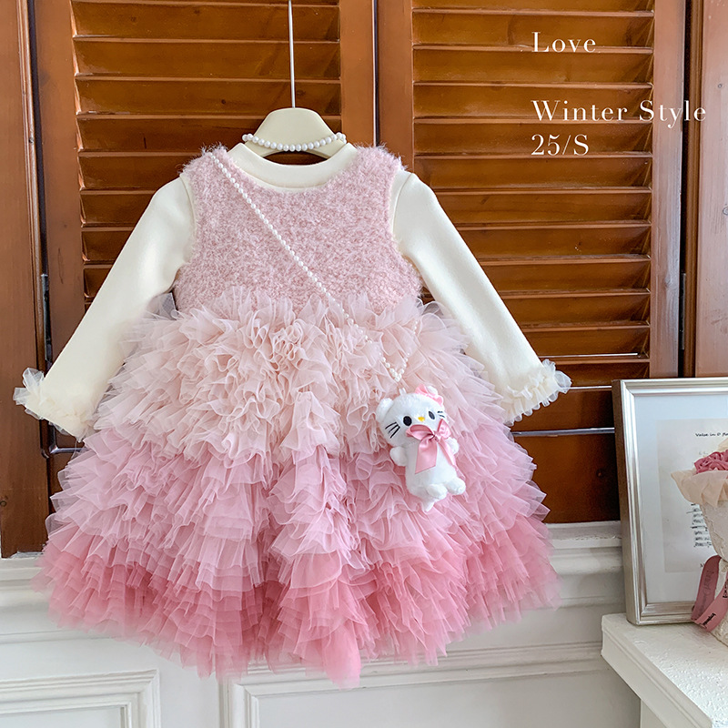 07 Kids 2pcs Winter BlushPink Dress+Shirt/Purple Dress