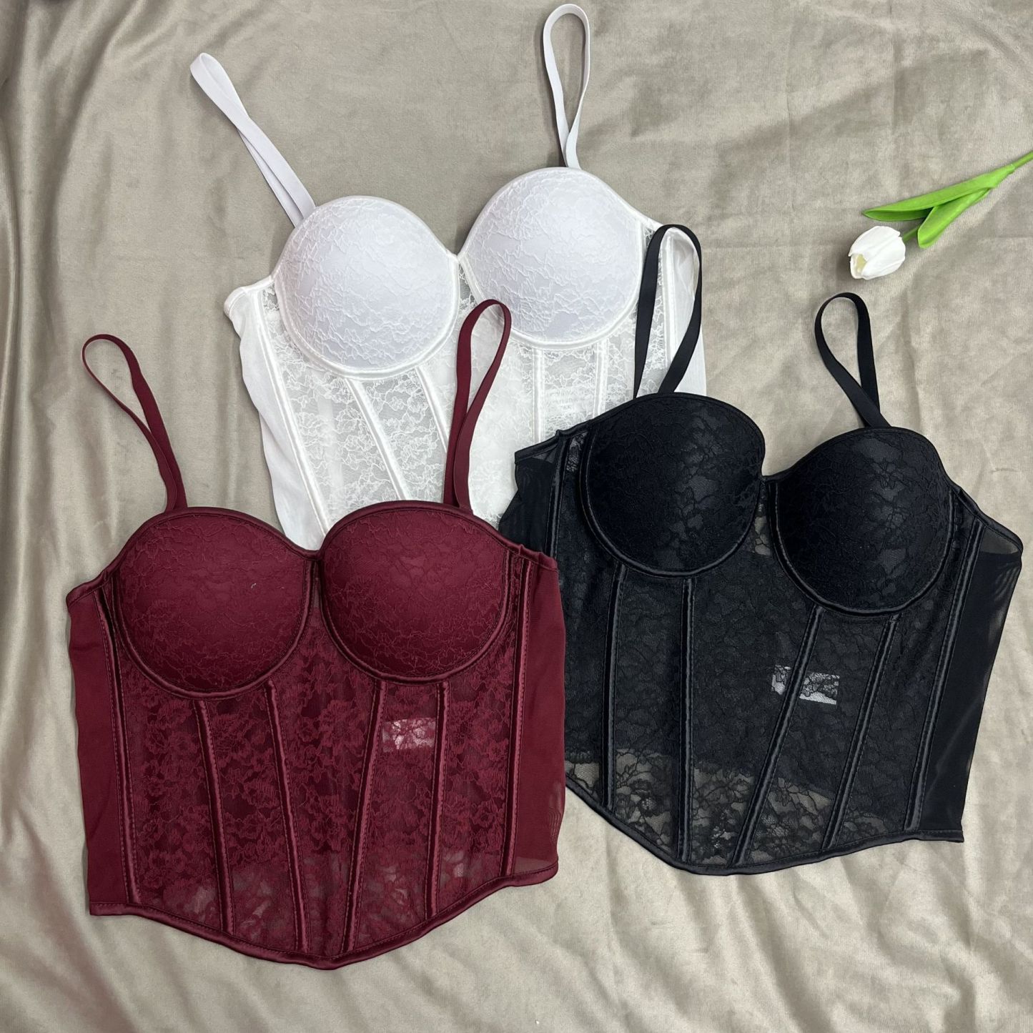 Wine Red Lace Strapless Bustier Top for Women – Shaping Tube Top with Boning | Sexy Party Corset Style Sleeveless Crop