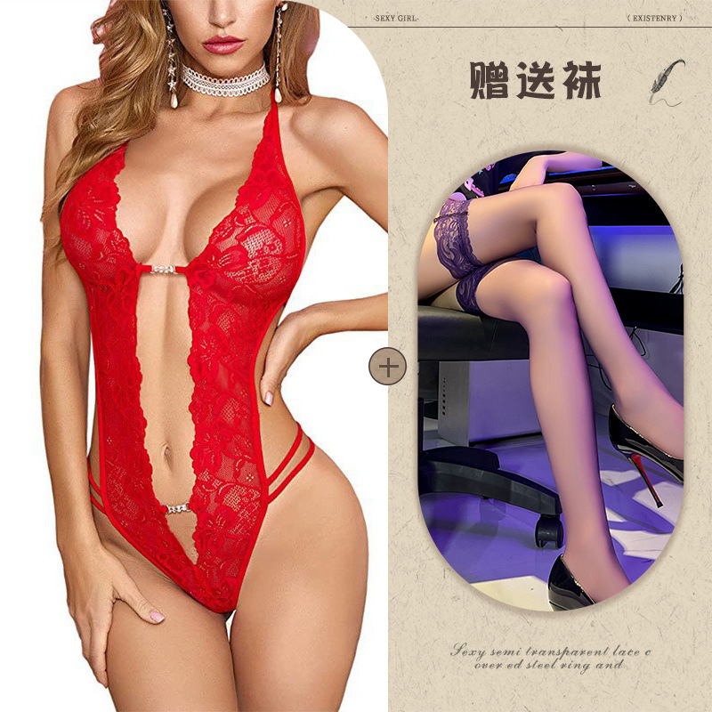 Night Listening Fragrance European and American Sexy Underwear Amazon Foreign Trade Supply See-through Backless Body Shaping Self-Tie Lace Wholesale