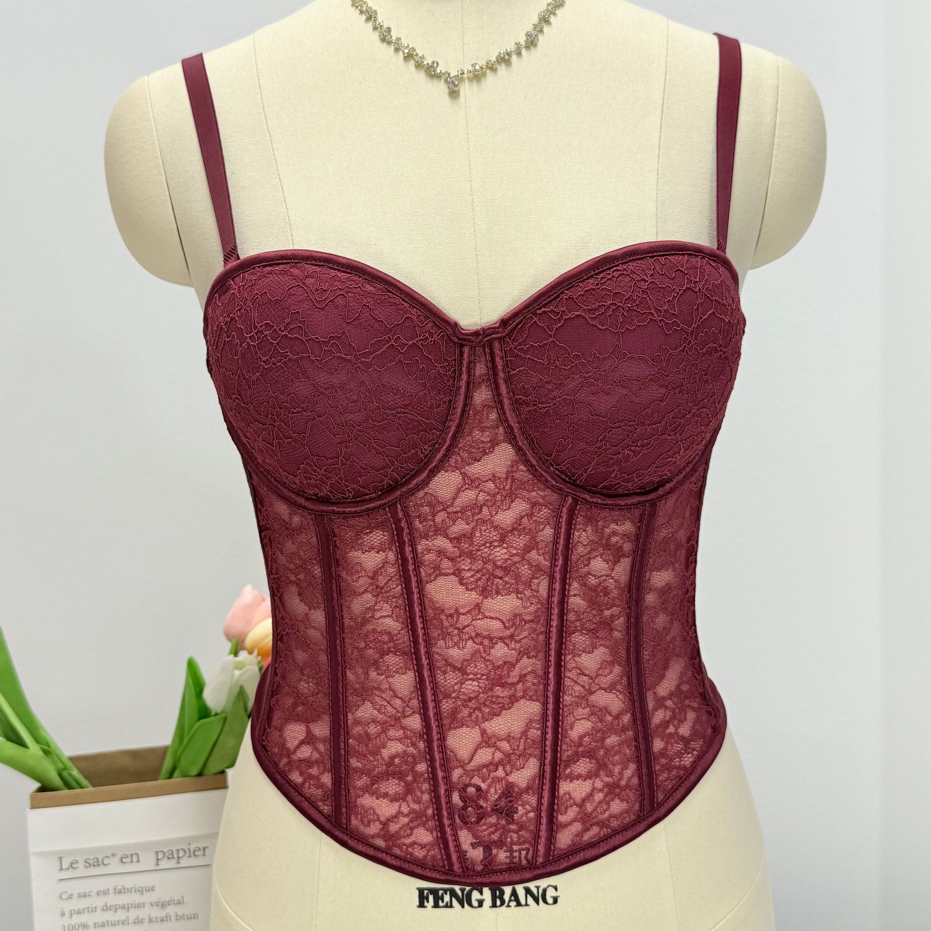Wine Red Lace Strapless Bustier Top for Women – Shaping Tube Top with Boning | Sexy Party Corset Style Sleeveless Crop