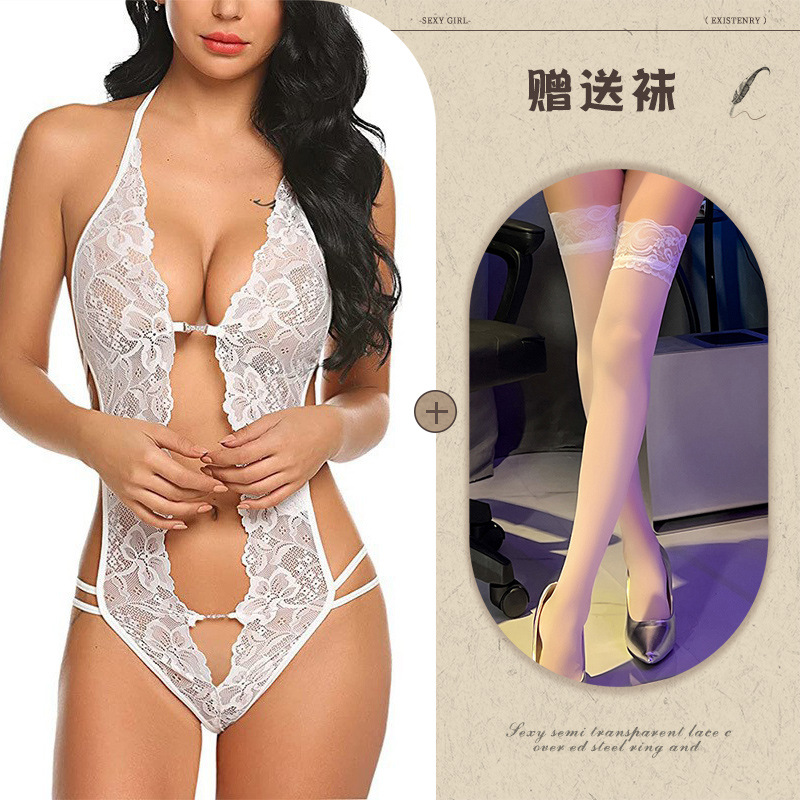 Night Listening Fragrance European and American Sexy Underwear Amazon Foreign Trade Supply See-through Backless Body Shaping Self-Tie Lace Wholesale