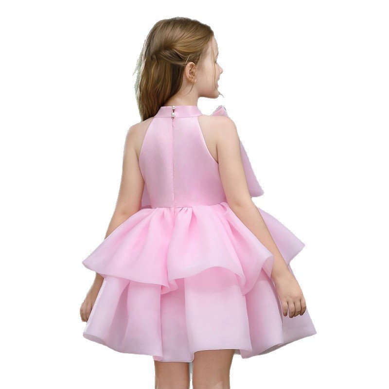 35 Girls' Pink Princess Dress Children's Fashion Show Bowknot Birthday Dress Sweet and Cute Puffy Dress