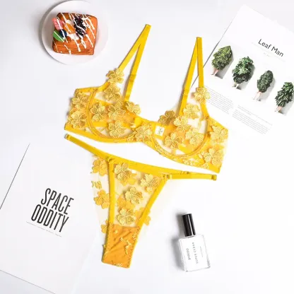 Sexy Lace 2-Piece Lingerie Set for Women – Sheer Bra & G-String Panty | Romantic Nightwear for Couples & Special Moments