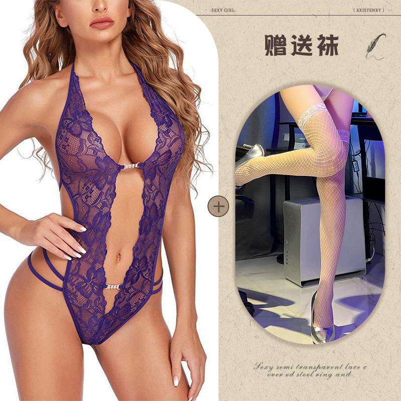 Night Listening Fragrance European and American Sexy Underwear Amazon Foreign Trade Supply See-through Backless Body Shaping Self-Tie Lace Wholesale