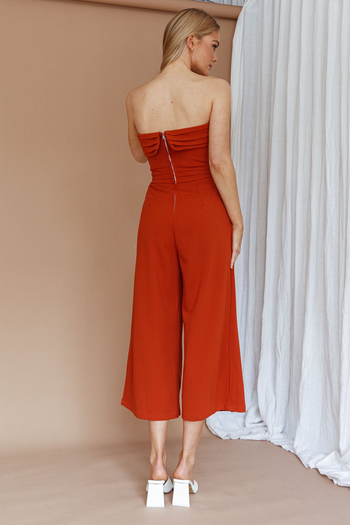 Chosen Strapless Wide Leg Jumpsuit Orange-Fable Dress