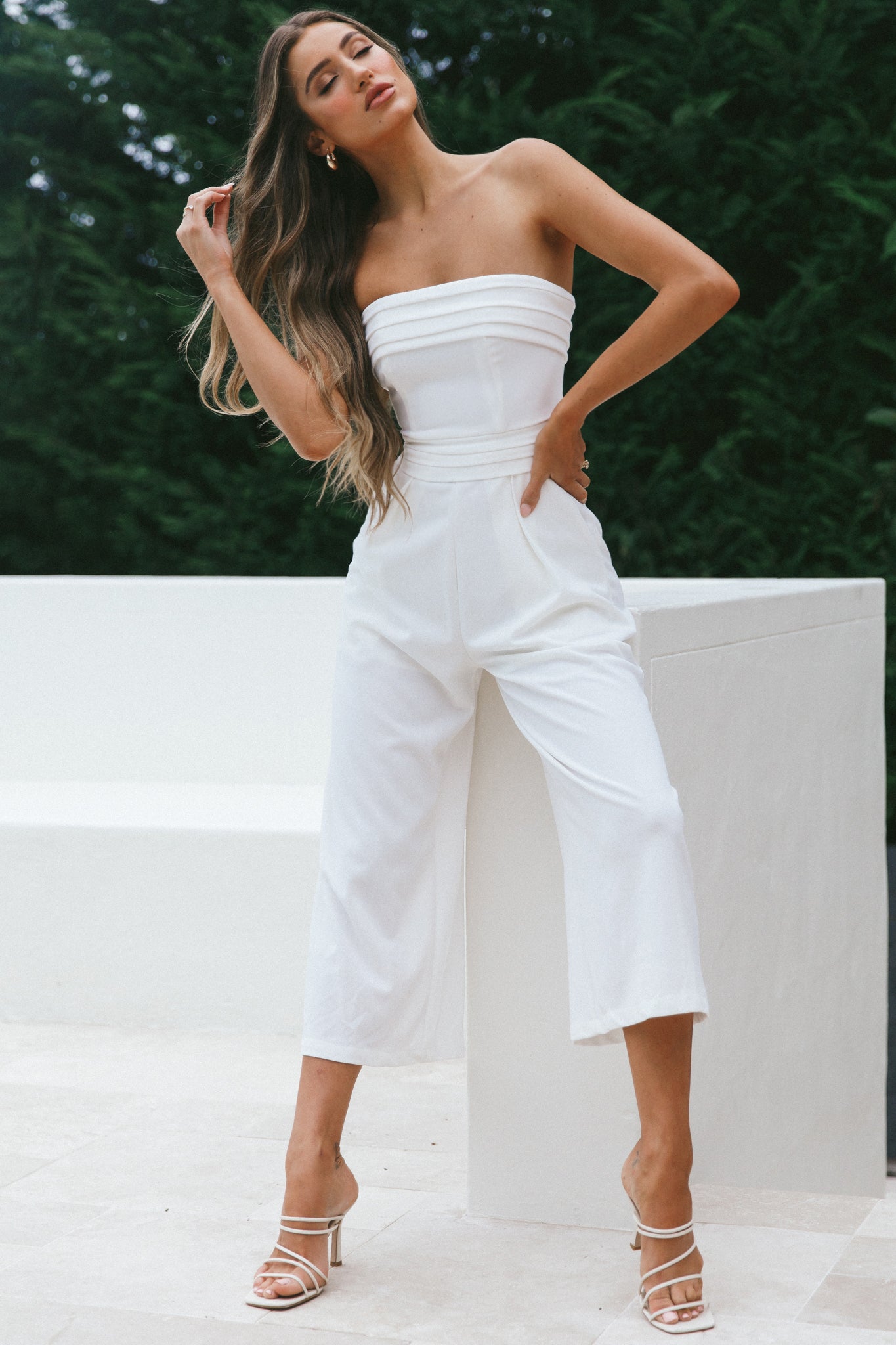 Chosen Strapless Wide Leg Jumpsuit White-Fable Dress