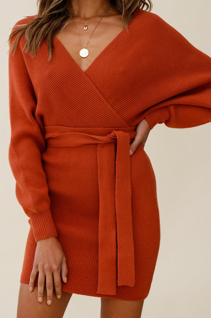 Cameo Batwing Knit Dress Camel-Fable Dress