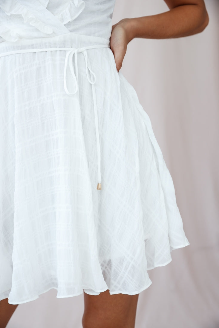 Asher Layered Frill Neckline Mini Dress White-Fable Dress