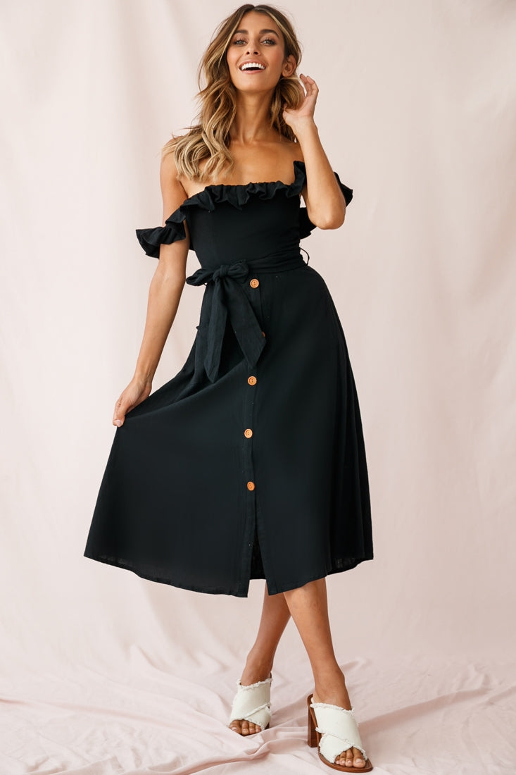 Matisse Off-Shoulder Placket Dress Black-Fable Dress