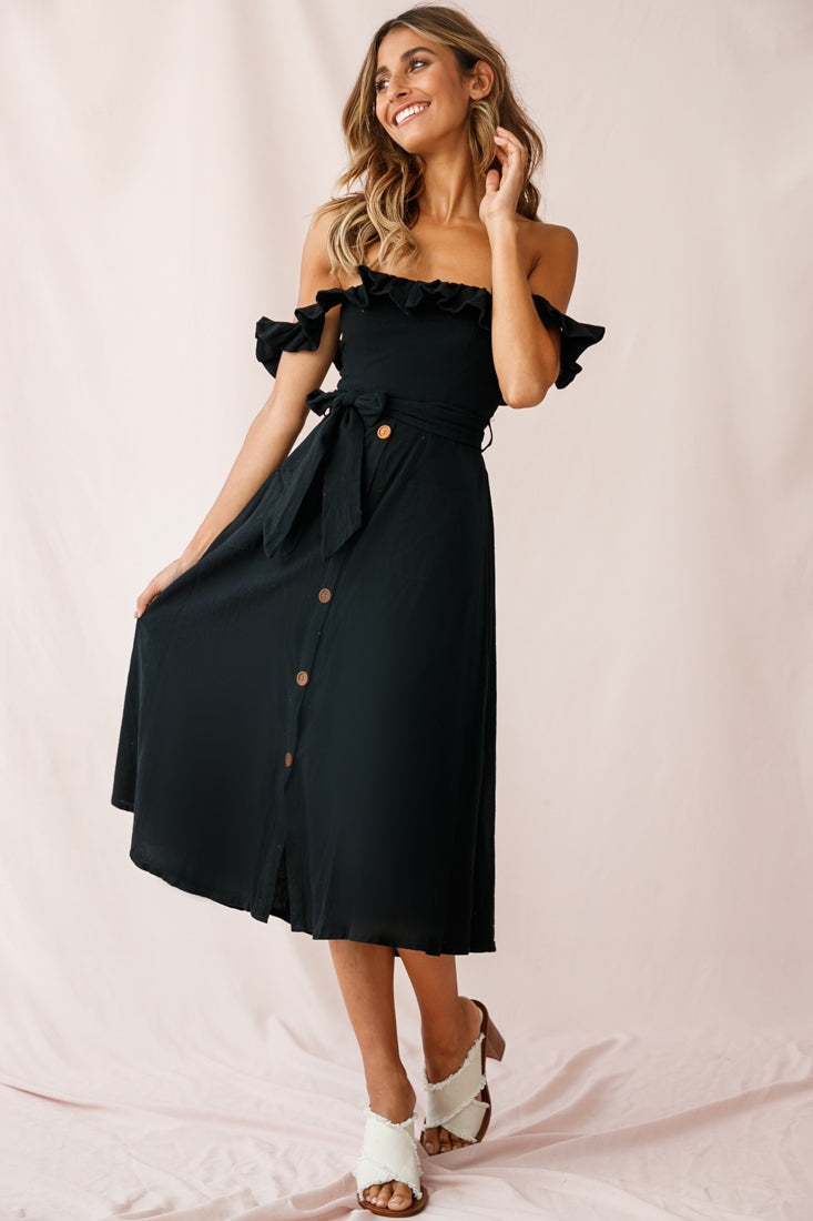 Matisse Off-Shoulder Placket Dress Black-Fable Dress