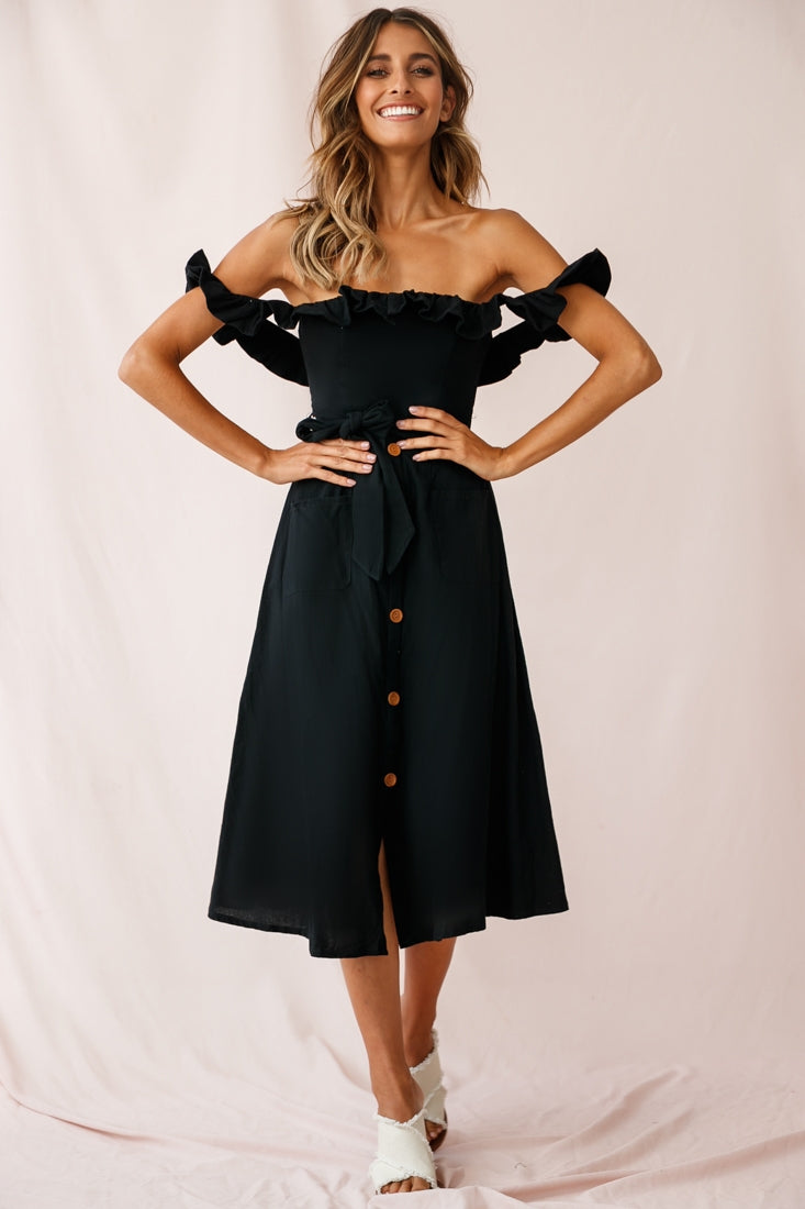 Matisse Off-Shoulder Placket Dress Black-Fable Dress