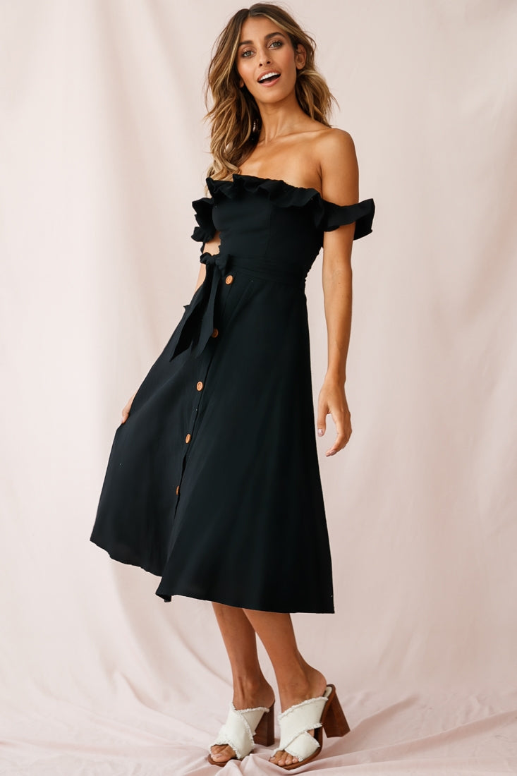 Matisse Off-Shoulder Placket Dress Black-Fable Dress