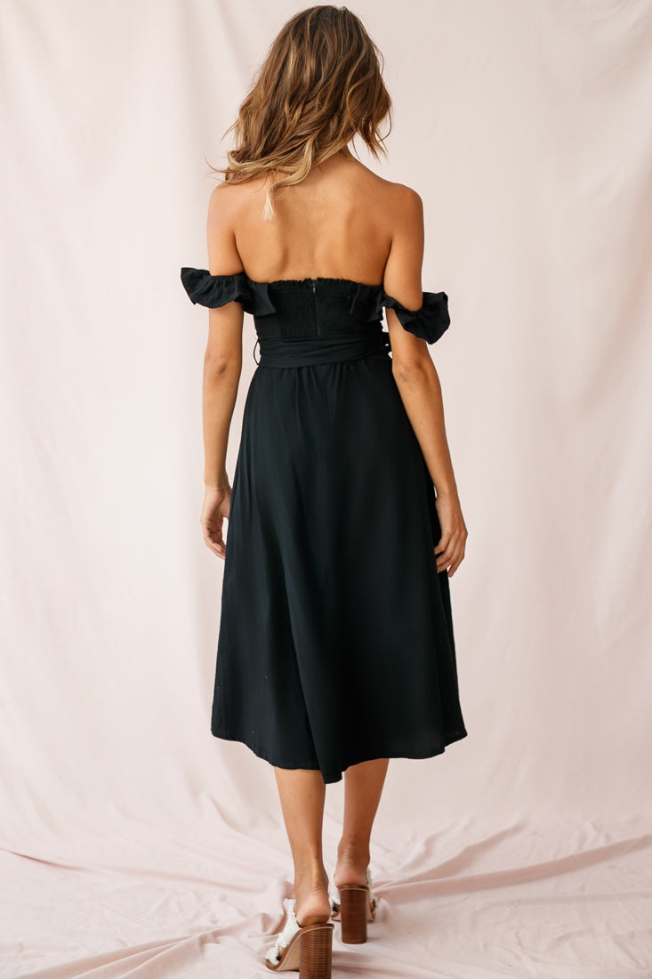 Matisse Off-Shoulder Placket Dress Black-Fable Dress