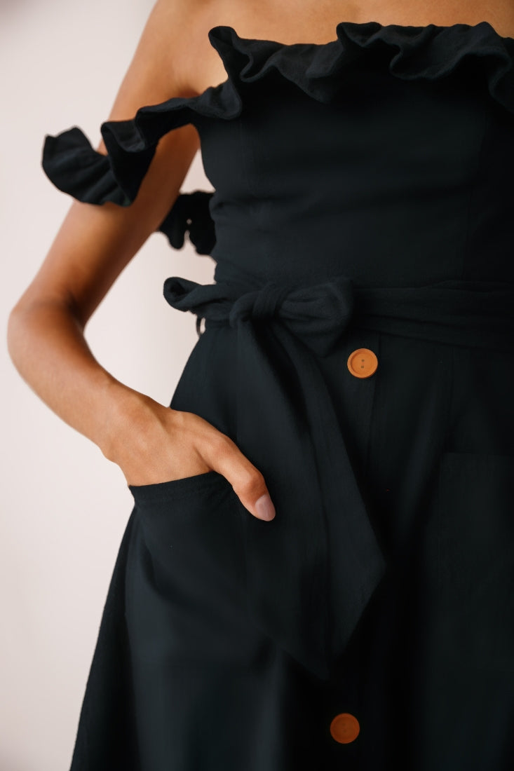 Matisse Off-Shoulder Placket Dress Black-Fable Dress