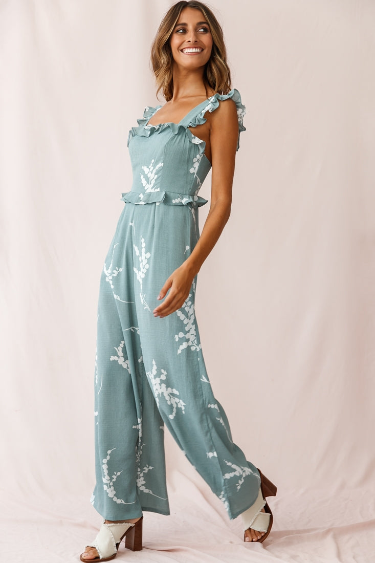 Azure Frill Strap Wide Leg Jumpsuit Sage-Fable Dress
