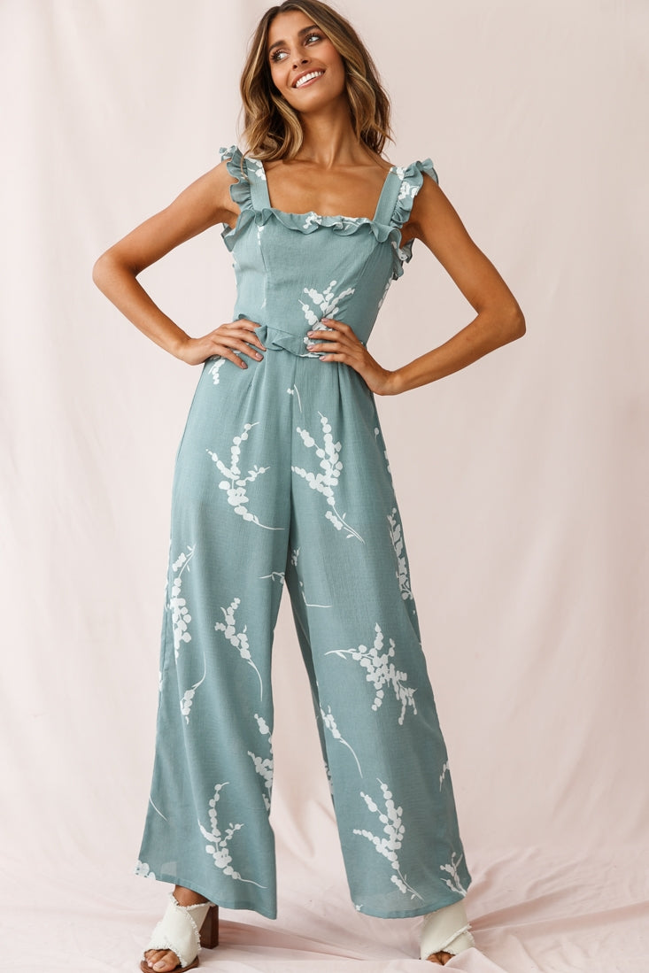 Azure Frill Strap Wide Leg Jumpsuit Sage-Fable Dress