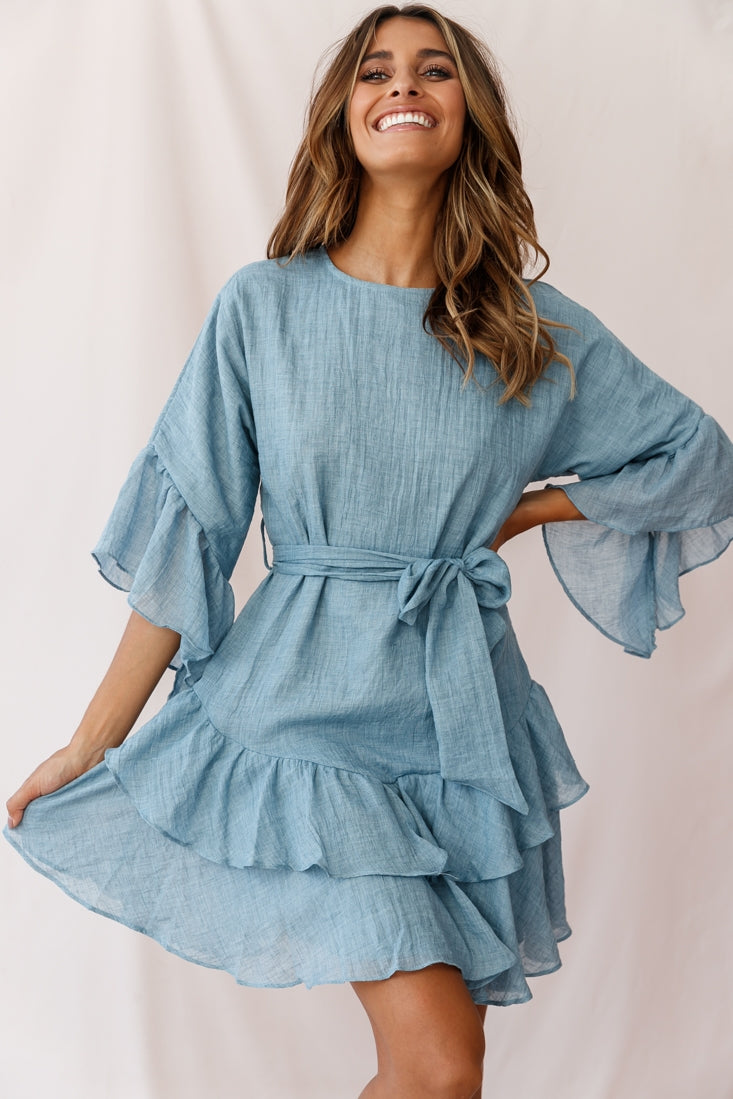 Wilshire Tiered Ruffle Hem Dress Denim Blue-Fable Dress