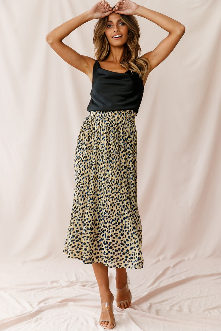 Caroline Accordion Pleat Midi Skirt Animal Print Beige-Fable Dress