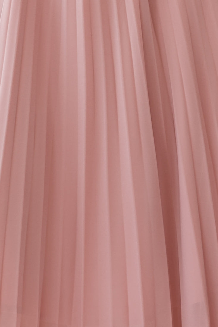 Artemis Accordion Pleat Strappy Back Midi Dress Blush-Fable Dress