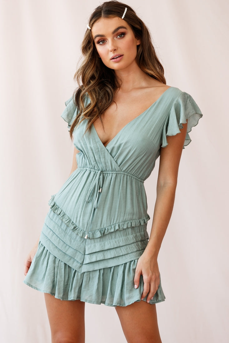 Willah Pintuck And Frill Detail Drawstring Dress Olive-Fable Dress