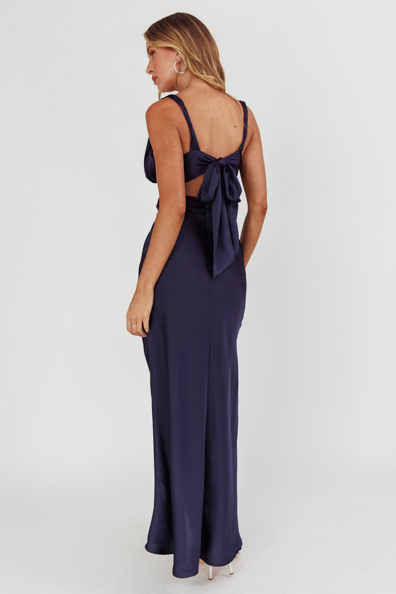 Harper Cut-Out Bow Back Maxi Dress Navy-Fable Dress