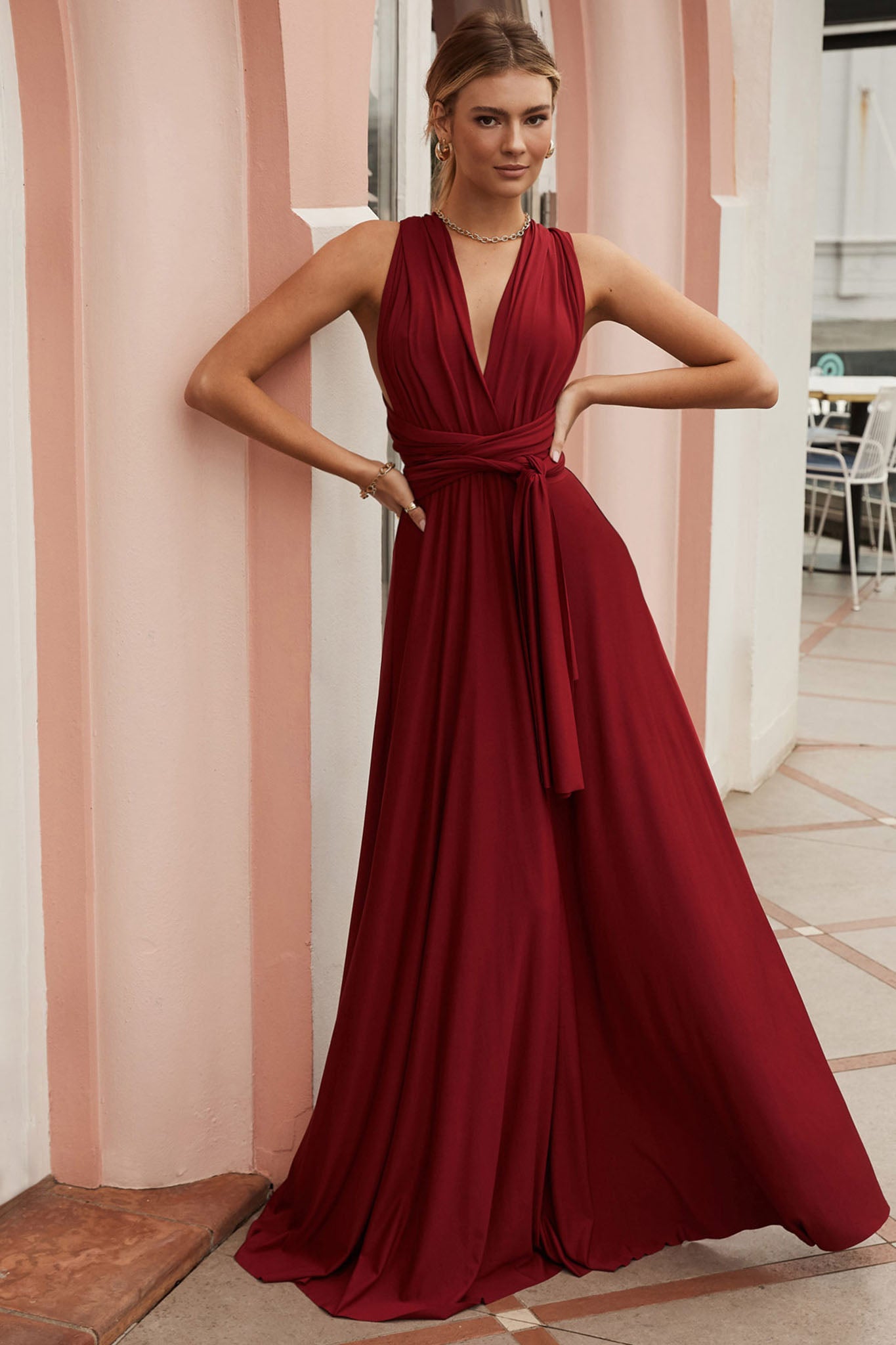 Ariana Multiway Maxi Dress Maroon-Fable Dress