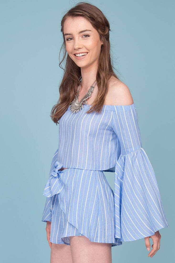 Blaine Tie Waist Pinstripe Shorts Blue-Fable Dress