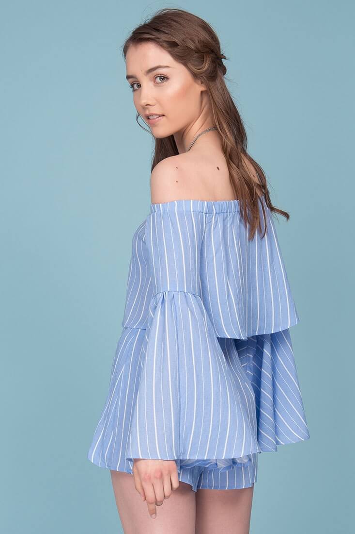 Blaine Tie Waist Pinstripe Shorts Blue-Fable Dress