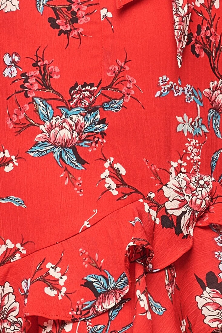 Bellisario Floral Ruffle Caribbean Skirt Red-Fable Dress