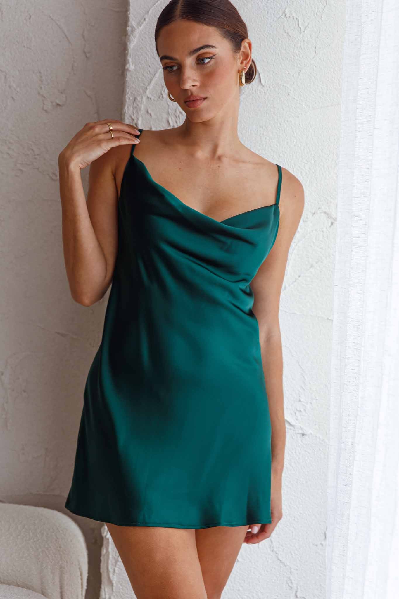 Xanadu Cowl Neck Slip Dress Forest Green-Fable Dress