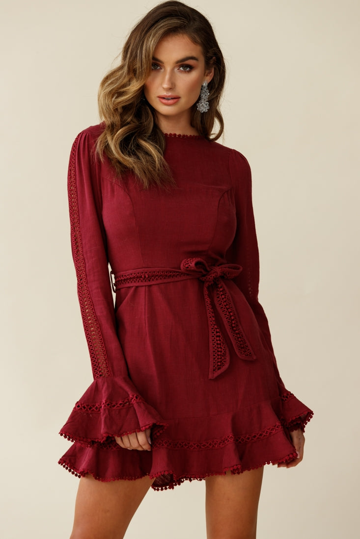 Aspley Flare Cuff Waist Tie Dress Antique Rose-Fable Dress