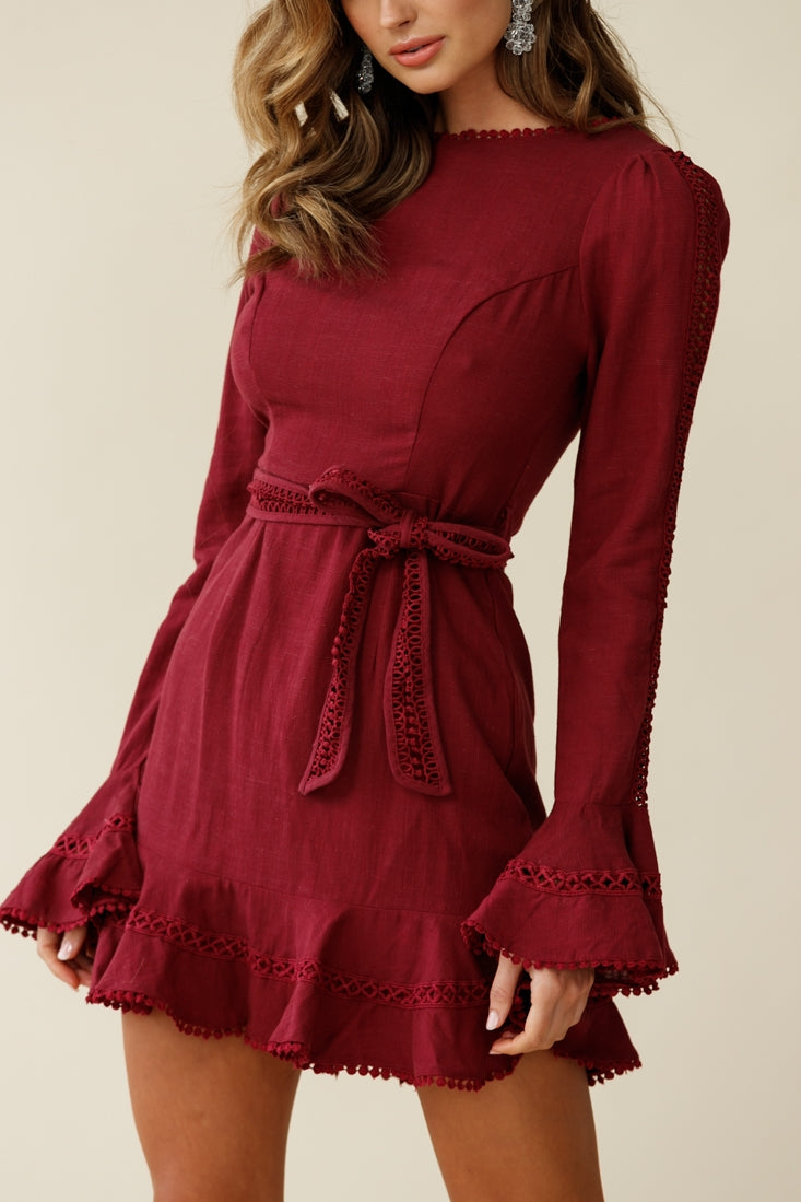 Aspley Flare Cuff Waist Tie Dress Antique Rose-Fable Dress