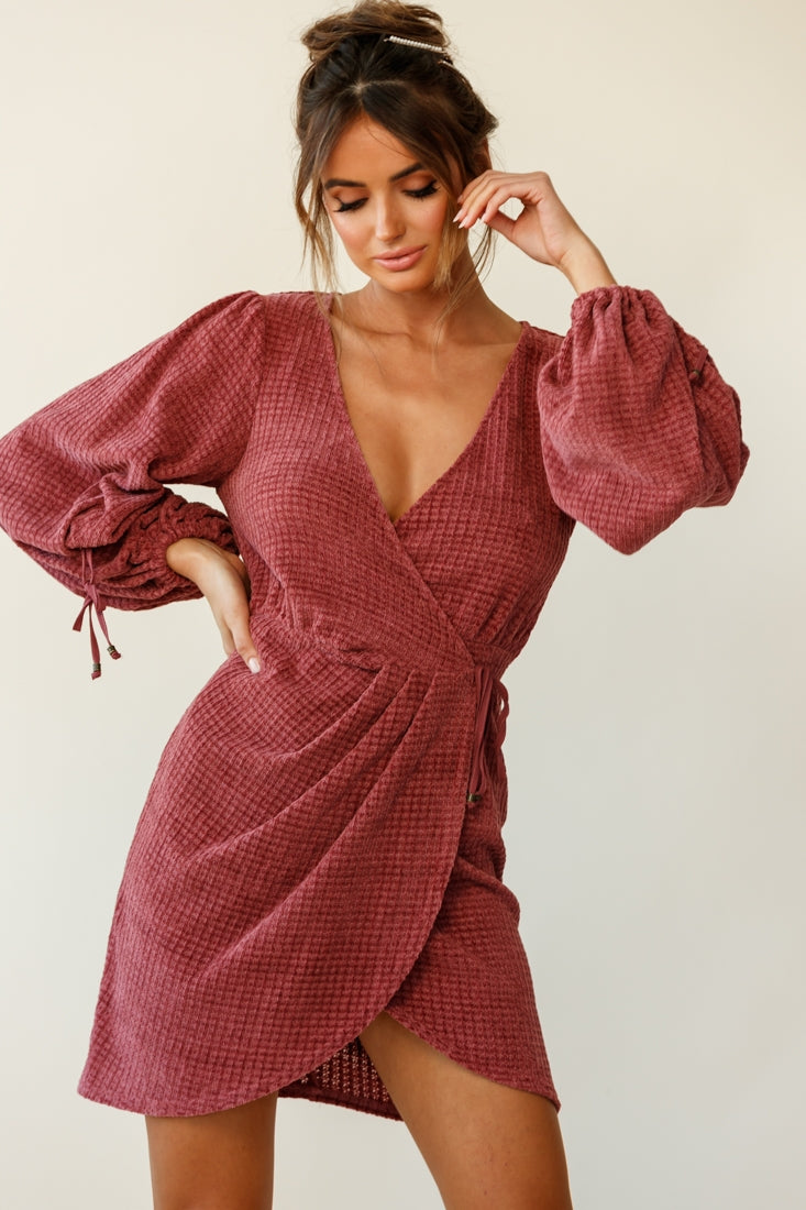 Make Way Balloon Sleeve Wrap Dress Plum-Fable Dress