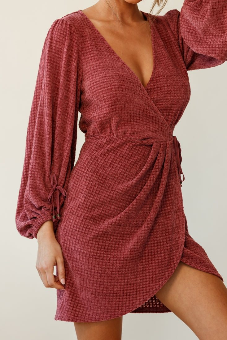 Make Way Balloon Sleeve Wrap Dress Plum-Fable Dress